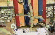 installation "Acrobats" / 1999 / 200 x 600 cm / acylic on canvas and mechanisms