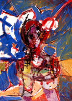 The orange glider / 2002  / 70 x 100 cm / oil on canvas with keyboard, mouse and computer with interactive multimedia