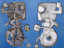 double portrait of a monocyclist, 2003, 120 x 90 cm, oil and mixed media on canvas