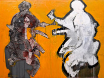 double portrait of a motorcyclist, 2003, 120 x 90 cm, oil and mixed media on canvas