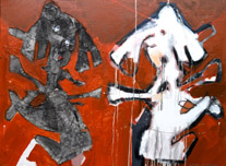 double portrait of a geisha, 2003, 120 x 90 cm, oil and mixed media on canvas