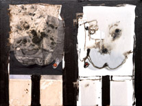 double portrait of cat #1 / the Widler twin sisters, 2003, 60 x 45 cm, oil and mixed media on canvas