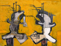 double portrait of a relay runner, 2003, 60 x 45 cm, oil and mixed media on canvas