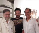 Aristidis Yiayiannos, Angelos Spartalis and Manos Stefanidis at the opening of the exhibition "from the Earth to the Moon", TITANIUM gallery, Athens, 12 September 2011.